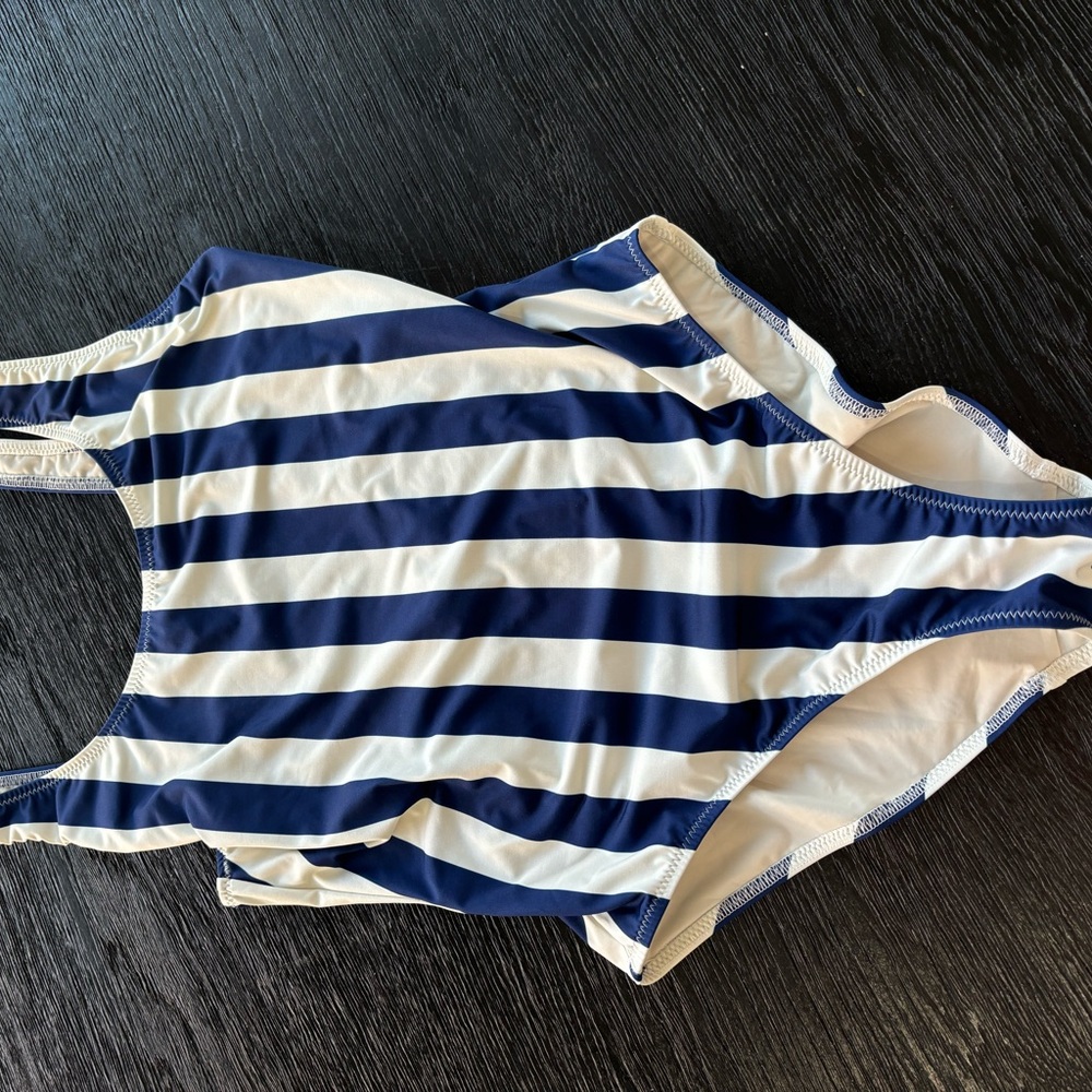 Solid and Striped: Striped Blue and White Swimsuit